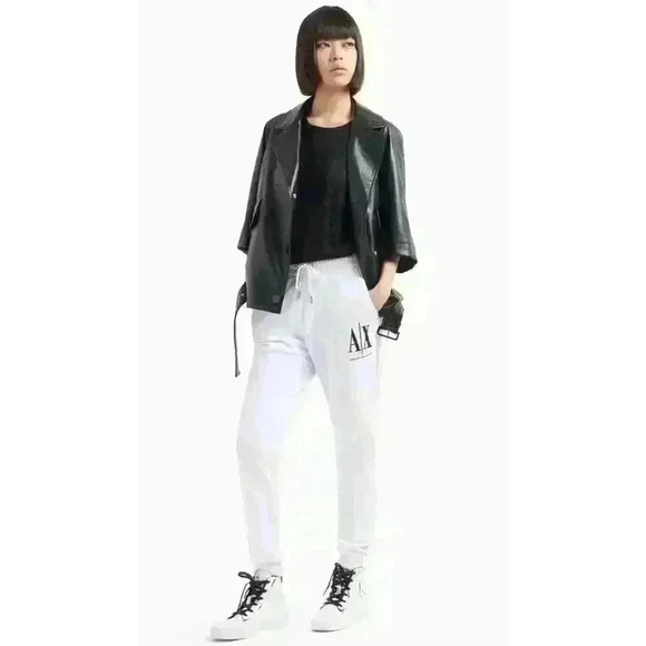 A|X Armani Exchange Women's Athleisure Jersey Fleece Trousers Jogger white Sz M - Picture 1 of 16
